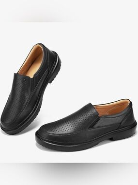 Women's Black Perforated Breathable Slip-On Comfort Loafers